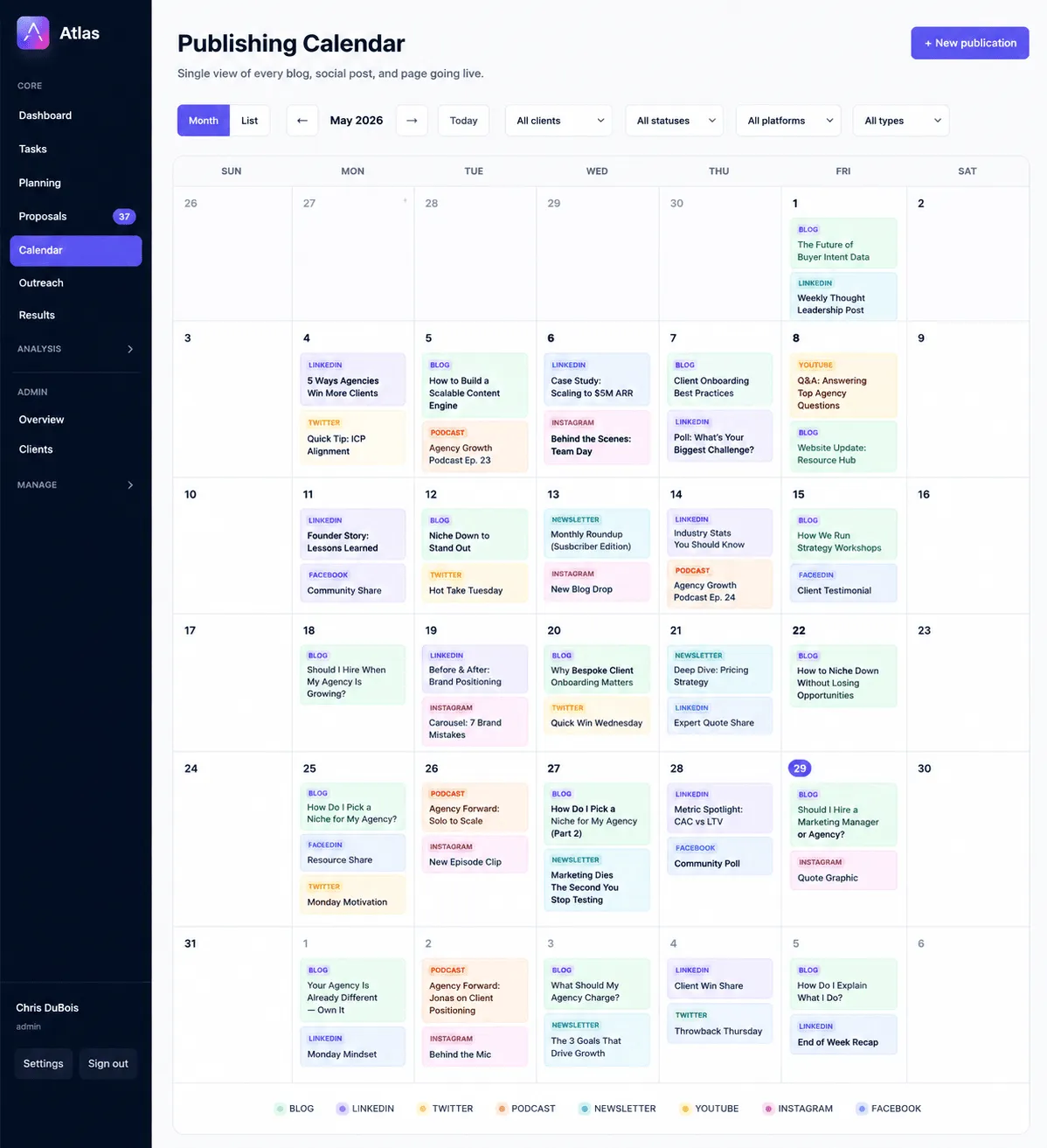 The Atlas publishing calendar