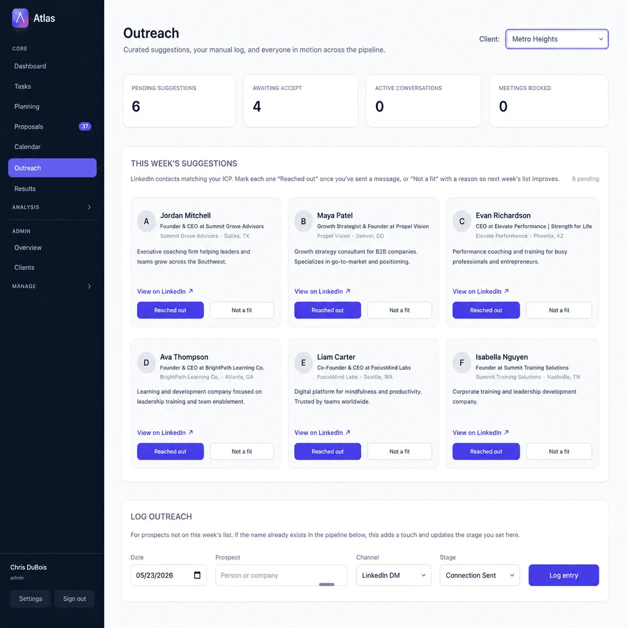 Managing outreach in Atlas