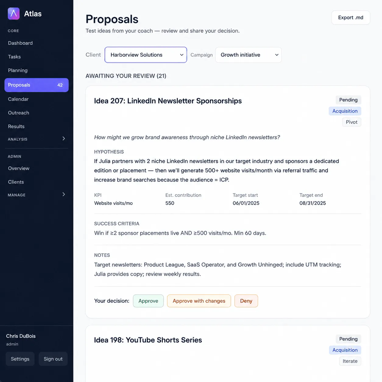 Running a marketing experiment in Atlas