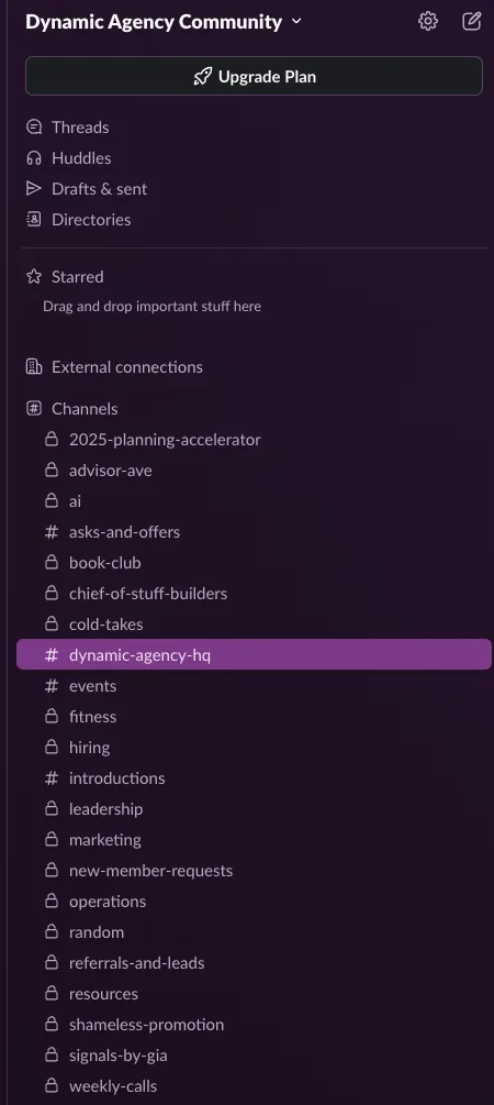 The Dynamic Agency Community Slack channel list